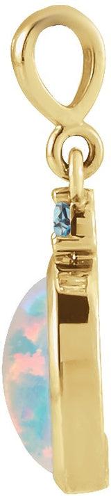 14K Gold Oval Lab-Grown White Opal & Natural London Blue Topaz Cabochon Bezel-Set Necklace or Pendant - Yellow Gold - view 4