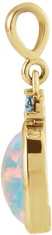 14K Gold Oval Lab-Grown White Opal & Natural London Blue Topaz Cabochon Bezel-Set Necklace or Pendant - Yellow Gold - view 4