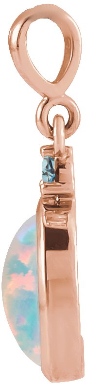 14K Gold Oval Lab-Grown White Opal & Natural London Blue Topaz Cabochon Bezel-Set Necklace or Pendant - Rose Gold - view 4