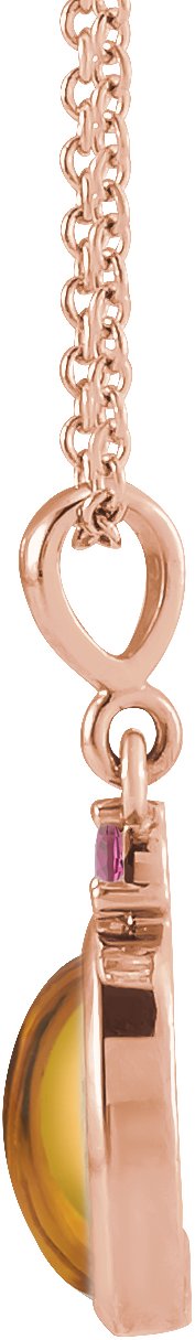14K Gold Oval Natural Citrine & Natural Pink Tourmaline Cabochon Bezel-Set Necklace or Pendant - Rose Gold - view 4