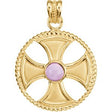 14K Gold Round Natural Amethyst Rope Maltese Cross Pendant - Yellow Gold