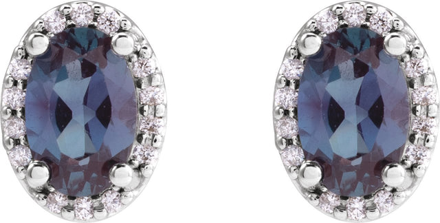 Platinum Lab-Grown Alexandrite Oval 4-Prong Halo-Style Low Stud Earring - view 4