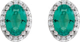 14K Gold Lab-Grown Emerald Oval 4-Prong Halo-Style Low Stud Earring - White Gold - view 4