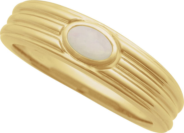 14K Gold Oval Natural White Opal Cabochon Ring – 5x3mm - Yellow Gold - view 4