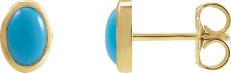 14K Gold Natural Turquoise Oval Bezel-Set Cabochon Earrings - Yellow Gold