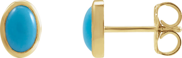 14K Gold Natural Turquoise Oval Bezel-Set Cabochon Earrings - Yellow Gold