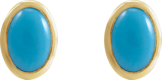 14K Gold Natural Turquoise Oval Bezel-Set Cabochon Earrings - Yellow Gold - view 2