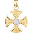 14K Gold Round Natural Blue Chalcedony Solitaire Maltese Cross Pendant - White Gold