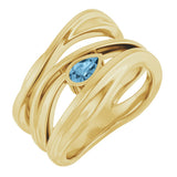 14K Gold Pear Natural Sky Blue Topaz Accented Negative Space Ring - Yellow Gold
