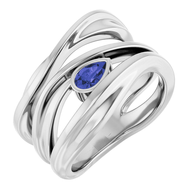 14K Gold Pear Natural Iolite Accented Negative Space Ring - White Gold