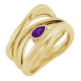 14K Gold Pear Natural Amethyst Accented Negative Space Ring - Yellow Gold