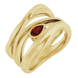 14K Gold Pear Natural Mozambique Garnet Accented Negative Space Ring - Yellow Gold