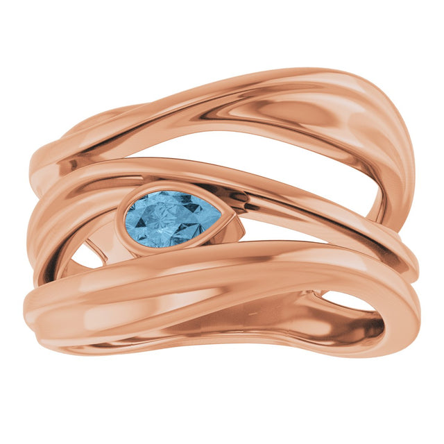 14K Gold Pear Natural Sky Blue Topaz Accented Negative Space Ring - Rose Gold - view 3