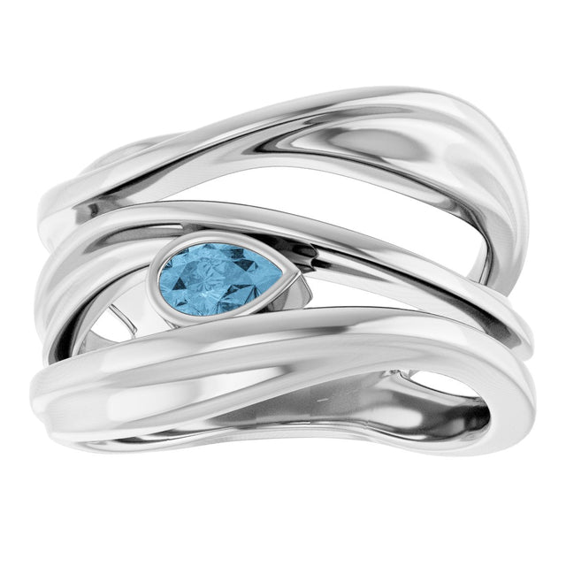 Platinum Pear Natural Sky Blue Topaz Accented Negative Space Ring - view 3