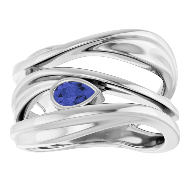 14K Gold Pear Natural Iolite Accented Negative Space Ring - White Gold - view 3
