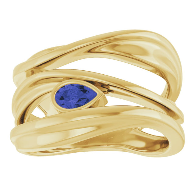 14K Gold Pear Natural Iolite Accented Negative Space Ring - Yellow Gold - view 3