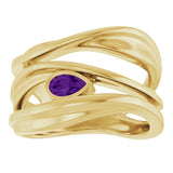 14K Gold Pear Natural Amethyst Accented Negative Space Ring - Yellow Gold - view 3