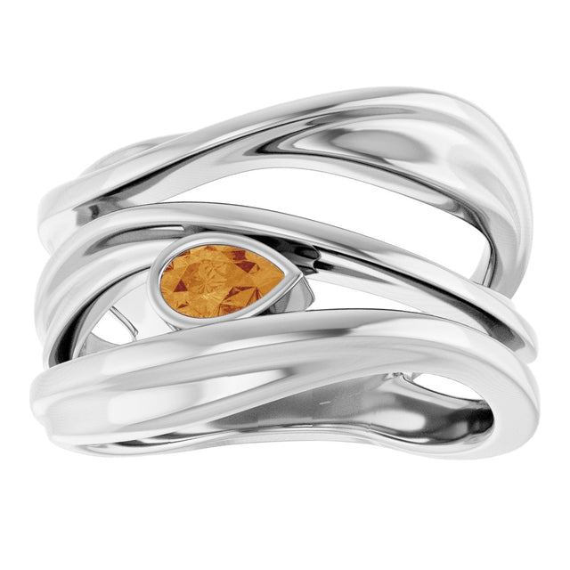 Platinum Pear Natural Citrine Accented Negative Space Ring - view 3