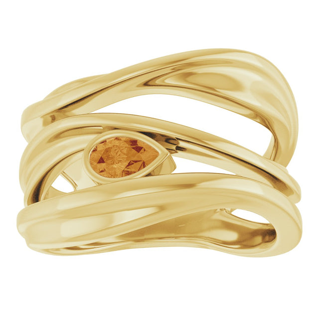 14K Gold Pear Natural Citrine Accented Negative Space Ring - Yellow Gold - view 3