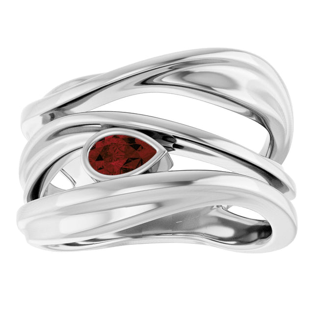 Platinum Pear Natural Mozambique Garnet Accented Negative Space Ring - view 3