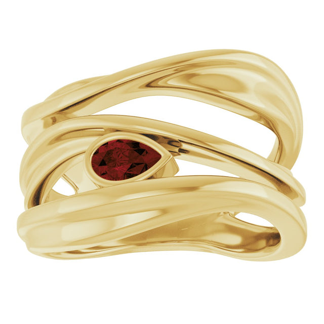 14K Gold Pear Natural Mozambique Garnet Accented Negative Space Ring - Yellow Gold - view 3