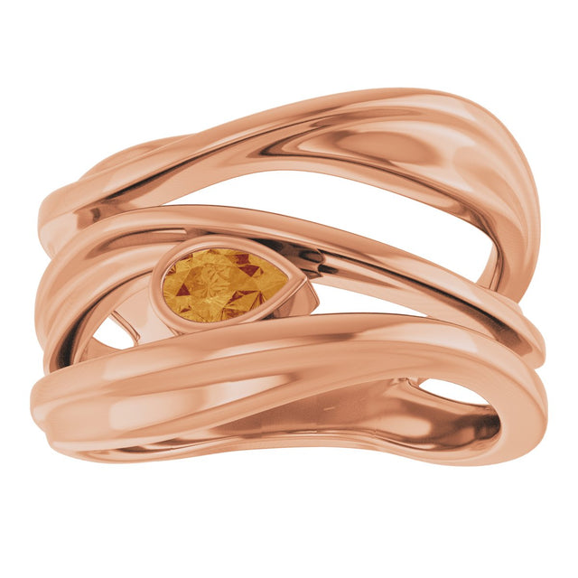 14K Gold Pear Natural Citrine Accented Negative Space Ring - Rose Gold - view 3