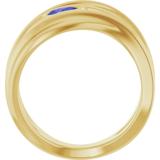 14K Gold Pear Natural Iolite Accented Negative Space Ring - Yellow Gold - view 2