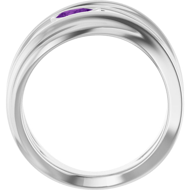 Platinum Pear Natural Amethyst Accented Negative Space Ring - view 2