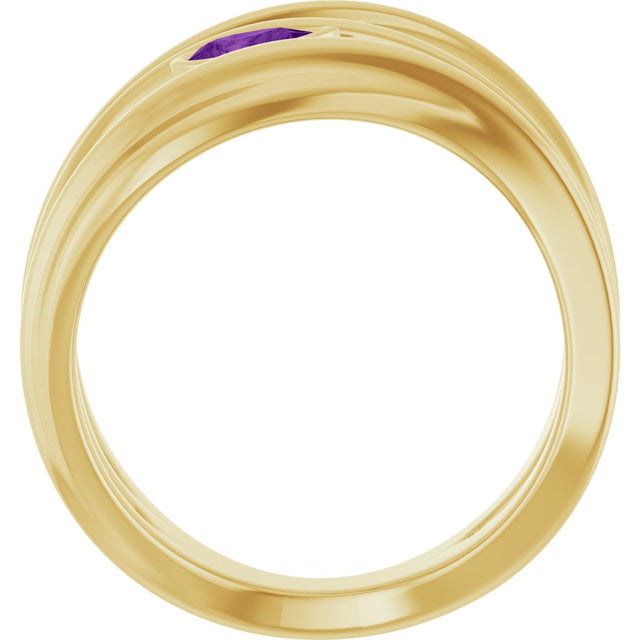 14K Gold Pear Natural Amethyst Accented Negative Space Ring - Yellow Gold - view 2
