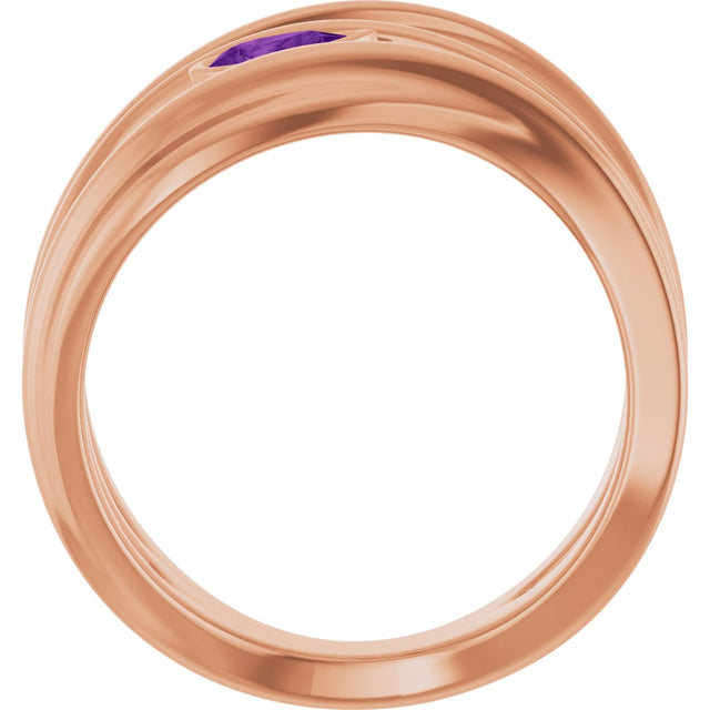 14K Gold Pear Natural Amethyst Accented Negative Space Ring - Rose Gold - view 2