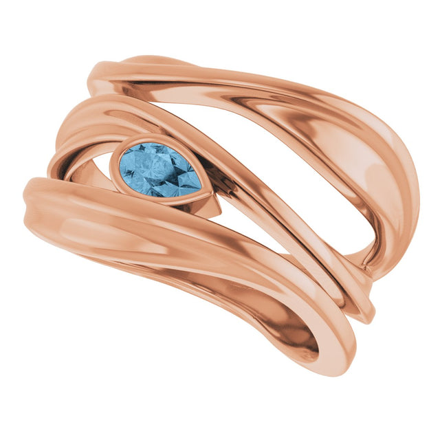 14K Gold Pear Natural Sky Blue Topaz Accented Negative Space Ring - Rose Gold - view 5