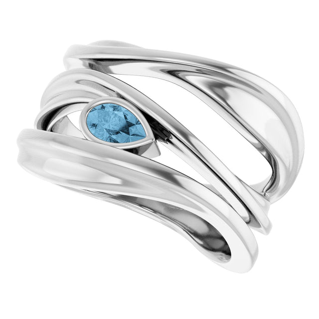 14K Gold Pear Natural Sky Blue Topaz Accented Negative Space Ring - White Gold - view 5
