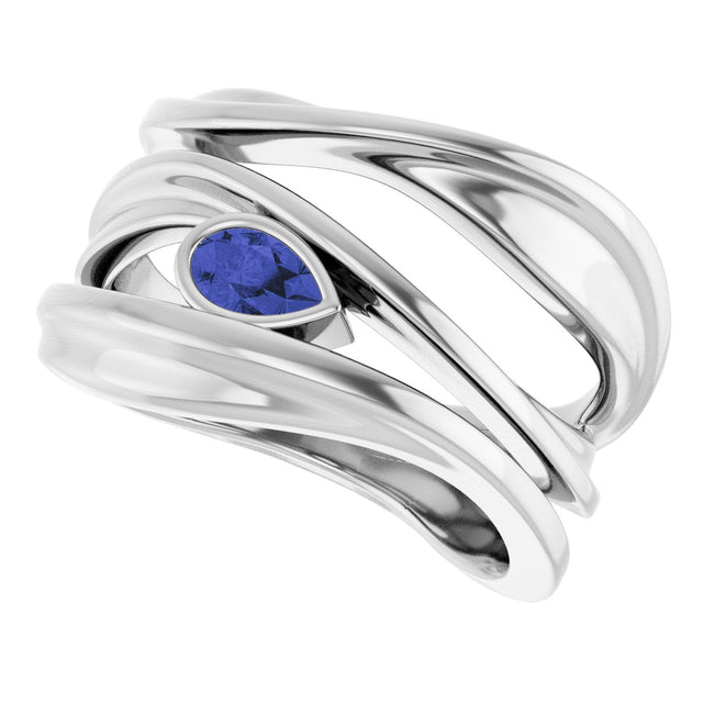 Platinum Pear Natural Iolite Accented Negative Space Ring - view 5