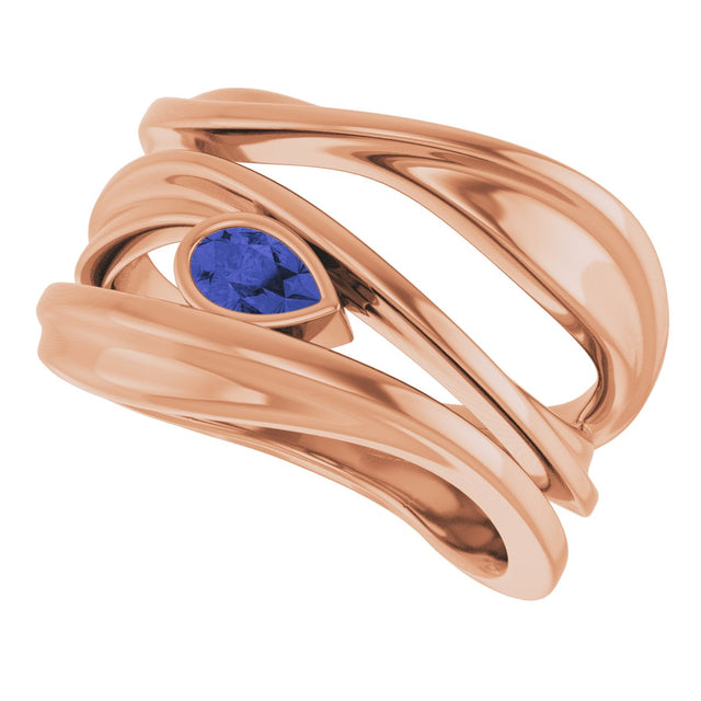 14K Gold Pear Natural Iolite Accented Negative Space Ring - Rose Gold - view 5
