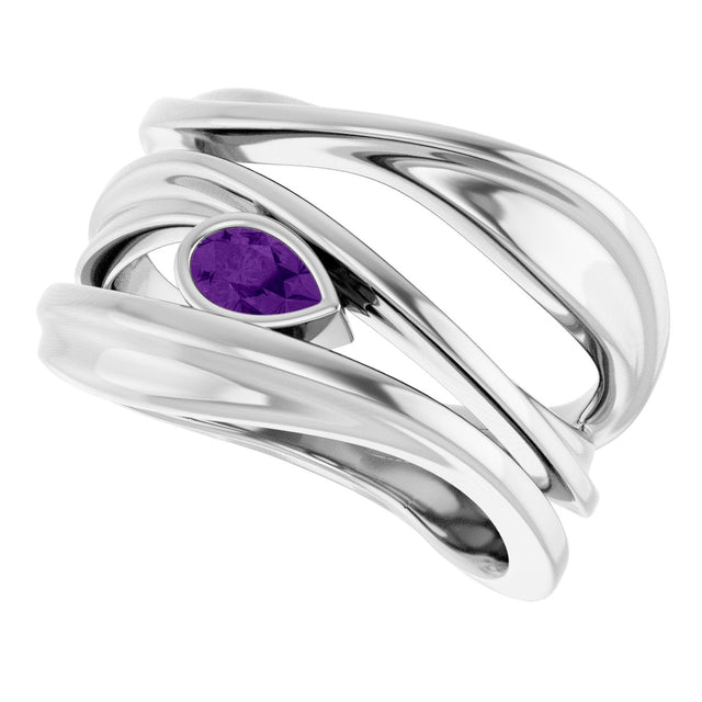 Platinum Pear Natural Amethyst Accented Negative Space Ring - view 5