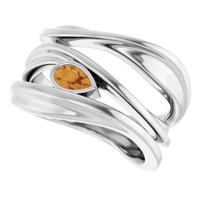 14K Gold Pear Natural Citrine Accented Negative Space Ring - White Gold - view 5