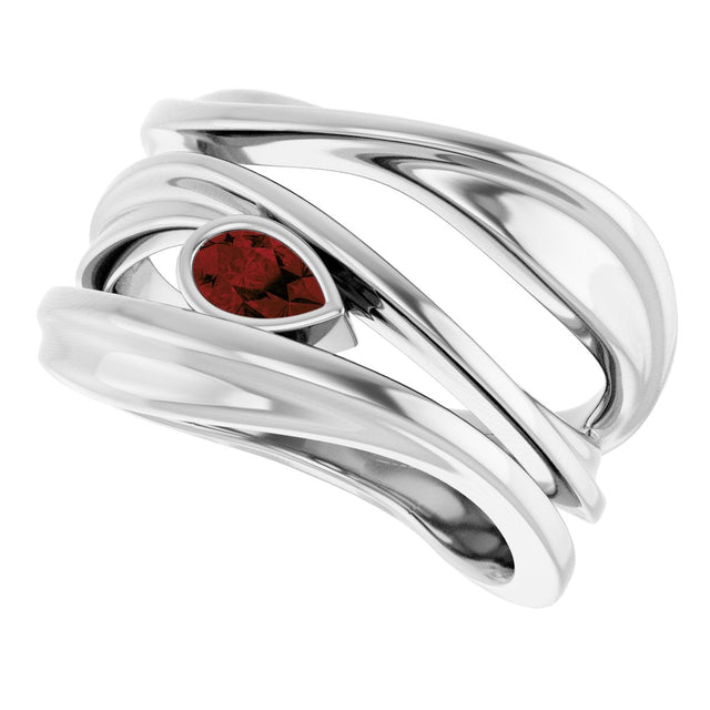14K Gold Pear Natural Mozambique Garnet Accented Negative Space Ring - White Gold - view 5