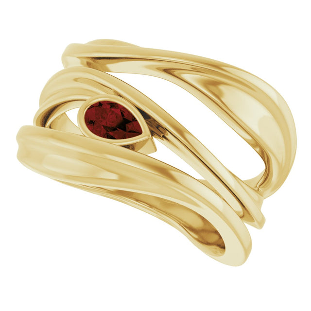 14K Gold Pear Natural Mozambique Garnet Accented Negative Space Ring - Yellow Gold - view 5