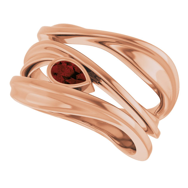 14K Gold Pear Natural Mozambique Garnet Accented Negative Space Ring - Rose Gold - view 5