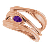 14K Gold Pear Natural Amethyst Accented Negative Space Ring - Rose Gold - view 5