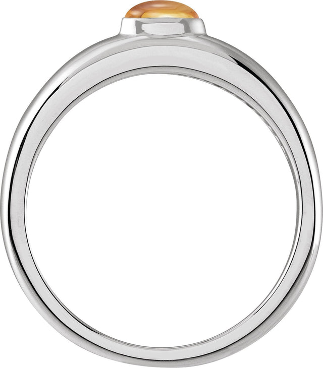 Platinum Oval Natural Citrine Cabochon Ring - view 2
