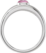 14K Gold Oval Natural Pink Tourmaline Cabochon Ring – 5-7mm Stones - White Gold - view 2