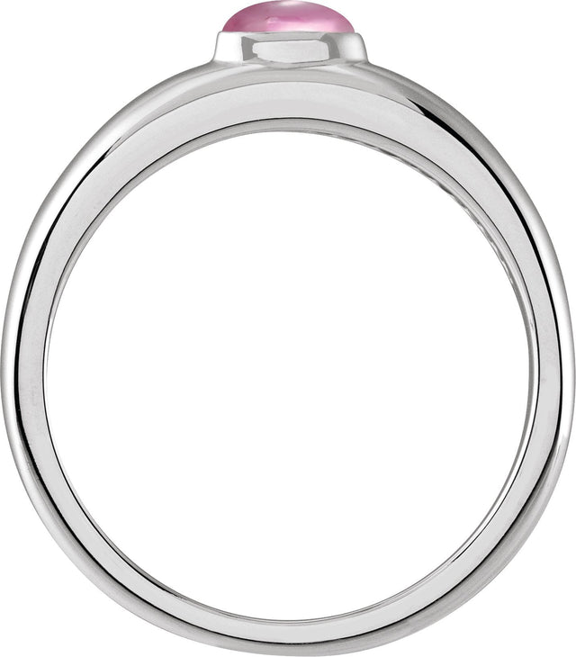 Platinum Oval Natural Pink Tourmaline Cabochon Ring – 5-7mm Stones - view 2