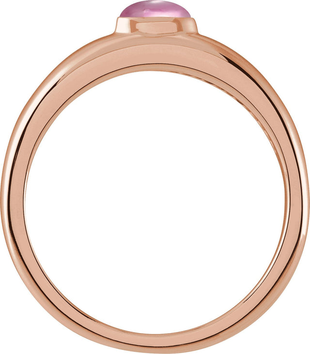 14K Gold Oval Natural Pink Tourmaline Cabochon Ring – 5-7mm Stones - Rose Gold - view 2