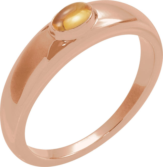 14K Gold Oval Natural Citrine Cabochon Ring - Rose Gold