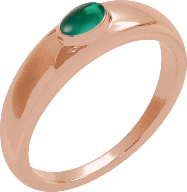 14K Gold Oval Natural Emerald Cabochon Ring - Rose Gold