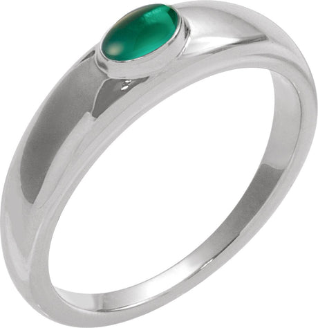Platinum Oval Natural Emerald Cabochon Ring