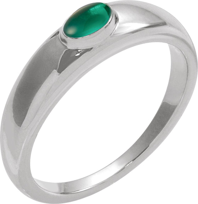 Platinum Oval Natural Emerald Cabochon Ring