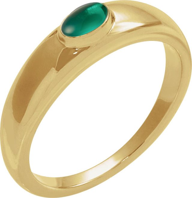 14K Gold Oval Natural Emerald Cabochon Ring - Yellow Gold
