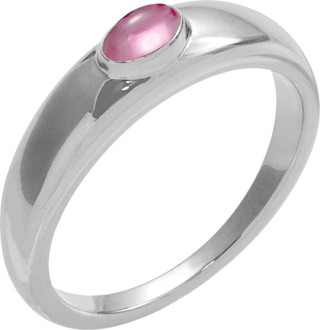 Platinum Oval Natural Pink Tourmaline Cabochon Ring – 5-7mm Stones